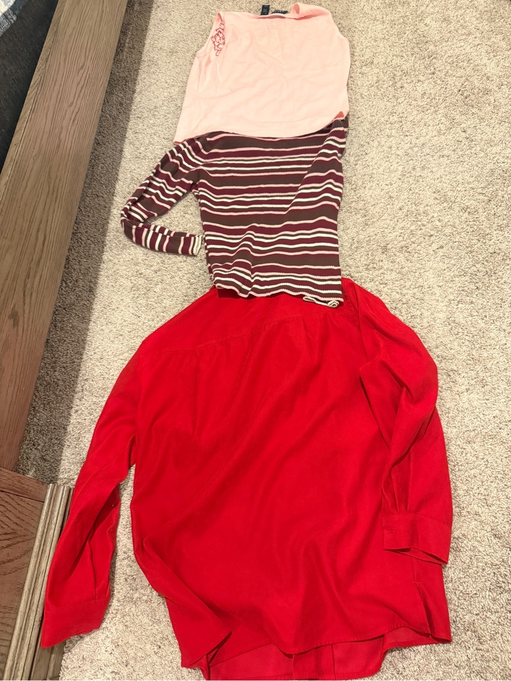 3 BUNDLE CRAZY HORSE Women's Tops Bundle - Pink, Burgundy Stripe, Red